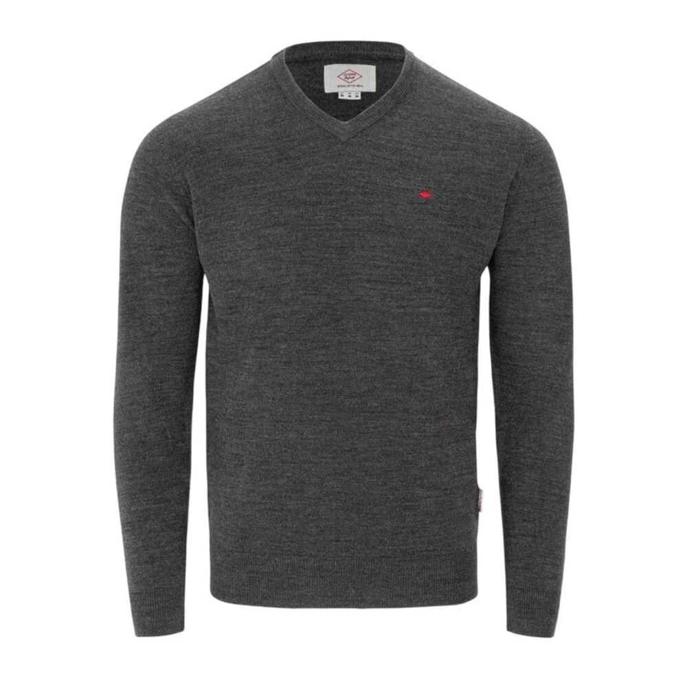 Lee Cooper Mens Embroidered Logo Acrylic V Neck Long-Sleeved Sweater / Charcoal